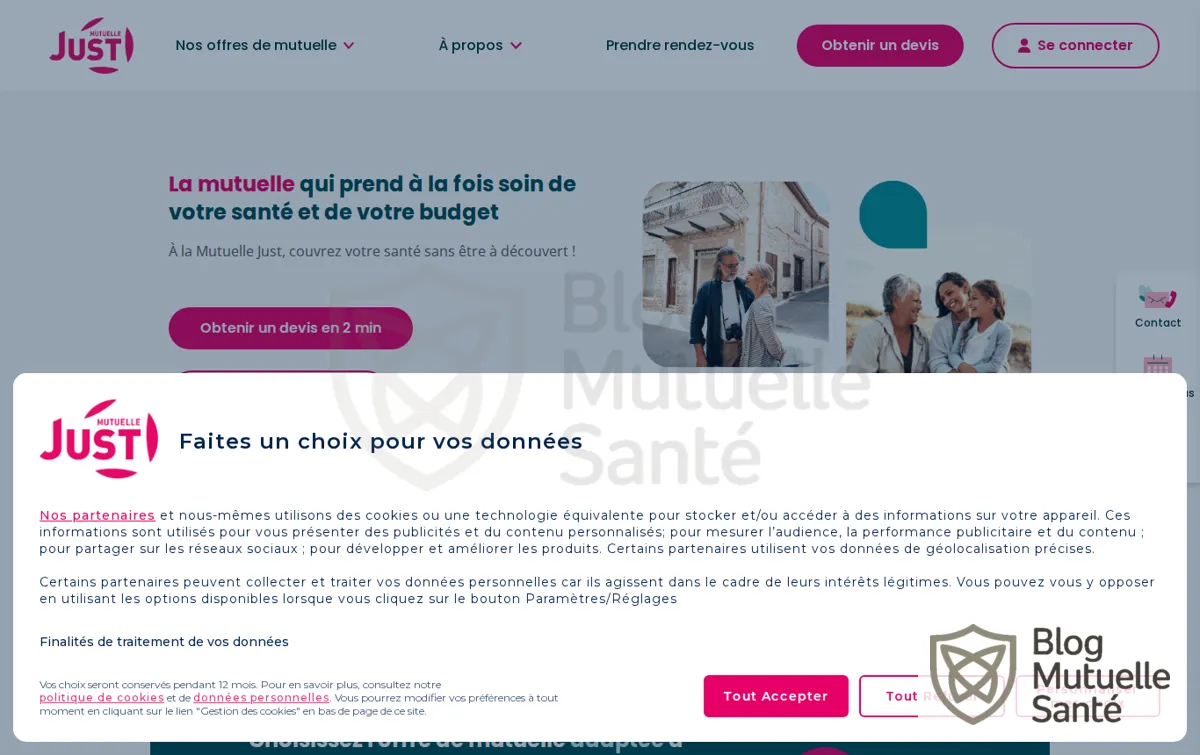 Capture : Mutuelle communale, mutuelle santé senior, retraité et famille - Mutuelle Just