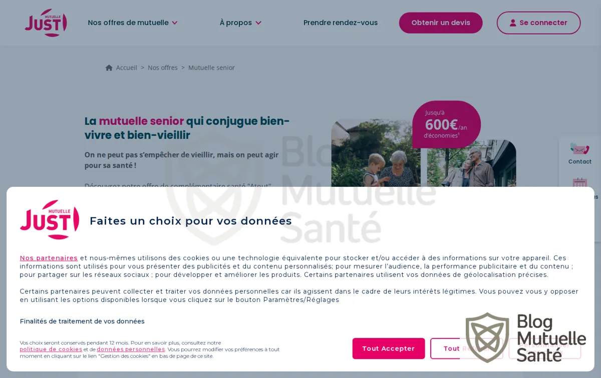 Capture : Mutuelle santé pour seniors et retraités de plus de 55 ans - Mutuelle Just